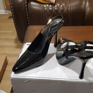 Patent Black Pointed-Toe Slingback Heels